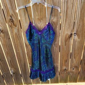Victoria's Secret Vintage Gold Tag Blue Green Paisley Lingerie Boudoir S…